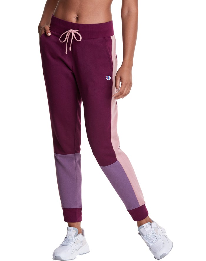 Champion Joggingbroek Dames - DonkerPaars - Colorblock Stripe Fleece ( 370518-WDH )